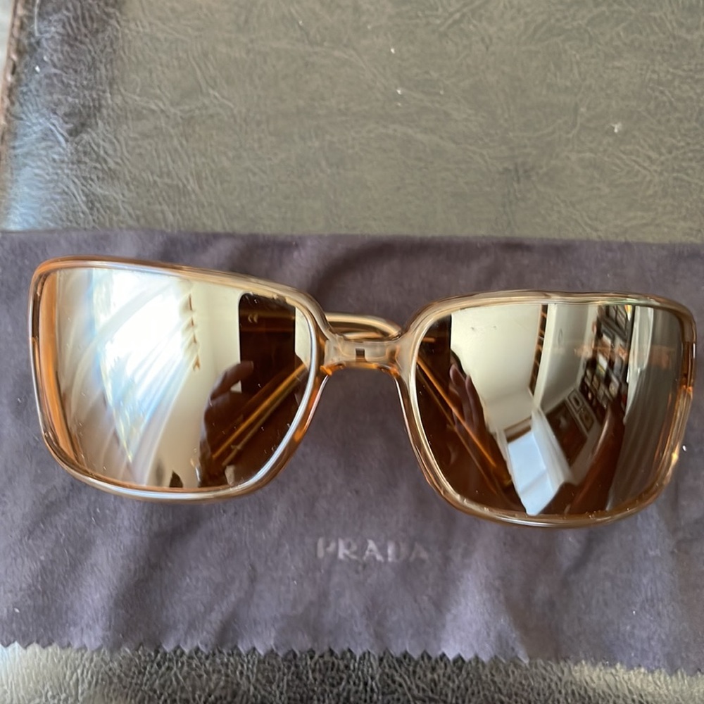 Vintage Prada SPR 06E Mirror Amber Wraparounds + case, lens cloth